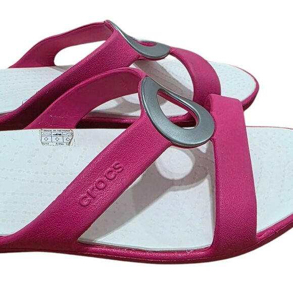 Crocs Sanrah Circle Slide Sandals Pink White Slip-On Pool Beachwear Womens 9 - Picture 6 of 10